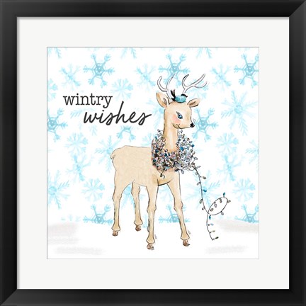 Framed Blue Whimsical Christmas I Print