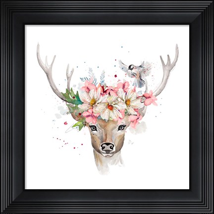 Framed Floral Woodland Deer Print