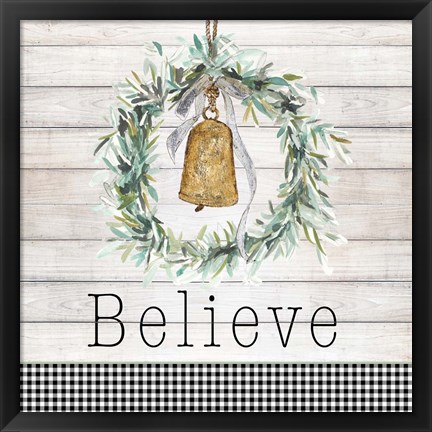 Framed Believe Bell Wreath Print