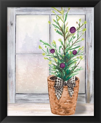 Framed Christmas Fir on Window Print