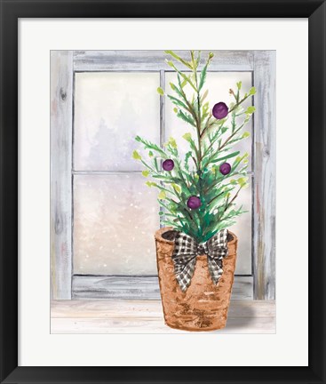 Framed Christmas Fir on Window Print