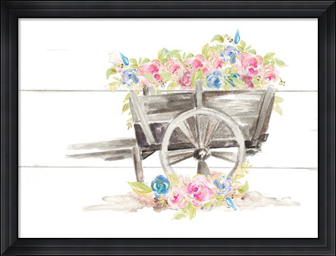 Framed Wood Cart Floral Print