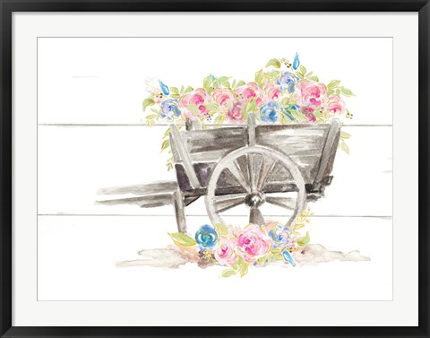 Framed Wood Cart Floral Print