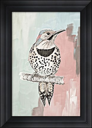 Framed Beige Woodpecker I Print