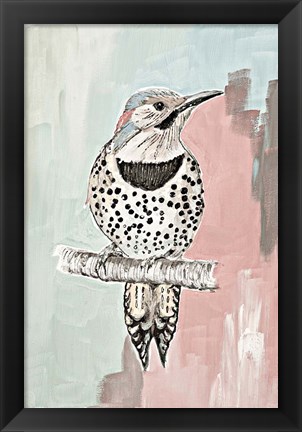 Framed Beige Woodpecker I Print