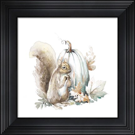 Framed Squirrel and Pumpkin I Print