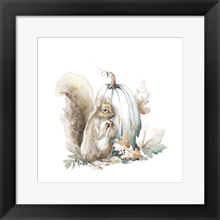 Framed Squirrel and Pumpkin I Print