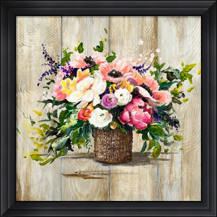 Framed Basket with Flowers Print
