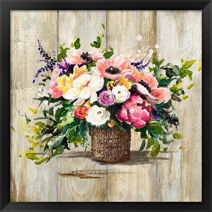 Framed Basket with Flowers Print