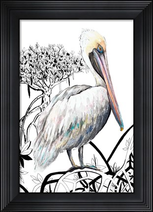 Framed Pelican on Branch II Print