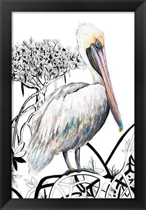 Framed Pelican on Branch II Print