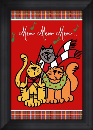 Framed Christmas Cat Jingles on Red Plaid Print