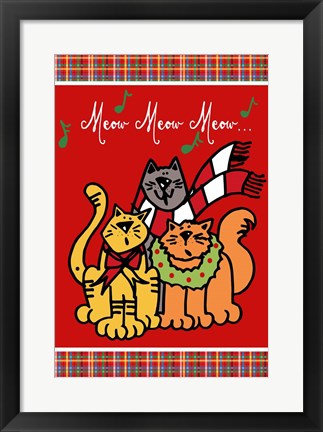 Framed Christmas Cat Jingles on Red Plaid Print