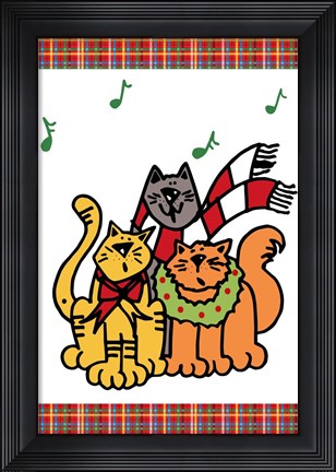 Framed Christmas Cat Jingles on Plaid Print