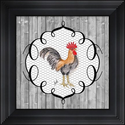 Framed Rooster on the Roost I Print