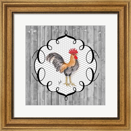 Framed Rooster on the Roost I Print