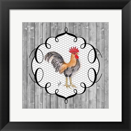 Framed Rooster on the Roost I Print