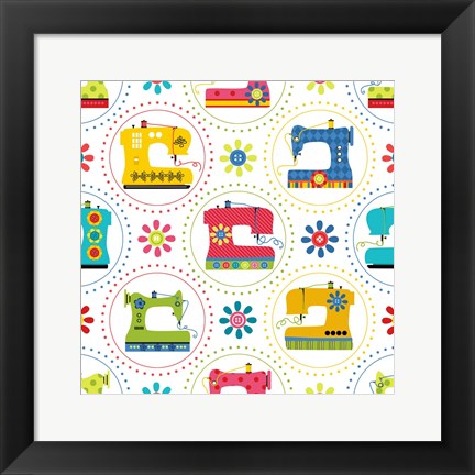 Framed Sew Excited Sewing Machine Circles Print