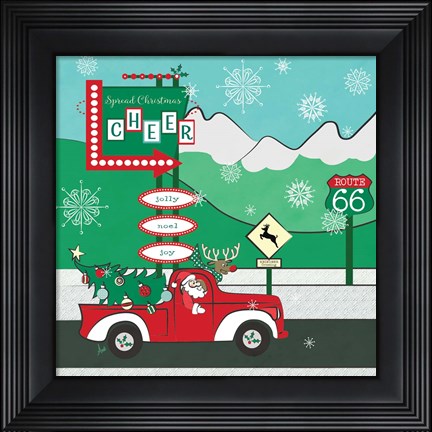 Framed Retro Santa Driving II Print