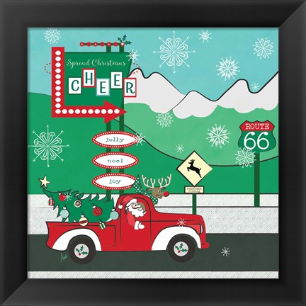 Framed Retro Santa Driving II Print