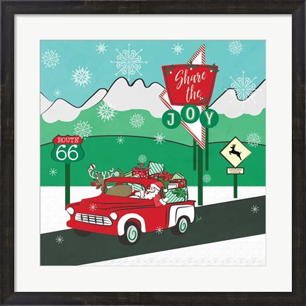 Framed Retro Santa Driving I Print