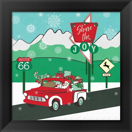 Framed Retro Santa Driving I Print