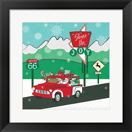 Framed Retro Santa Driving I Print