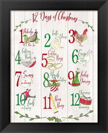 Framed 12 Days of Christmas sign Print