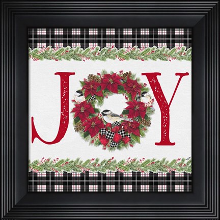 Framed Chickadee Christmas Red I Joy Print