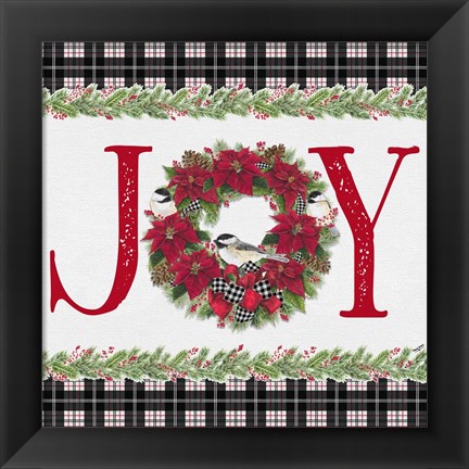 Framed Chickadee Christmas Red I Joy Print