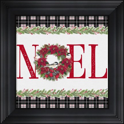 Framed Chickadee Christmas Red III Noel Print