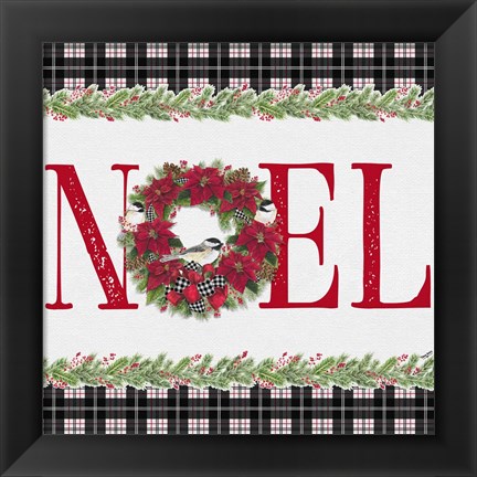 Framed Chickadee Christmas Red III Noel Print