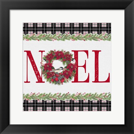 Framed Chickadee Christmas Red III Noel Print