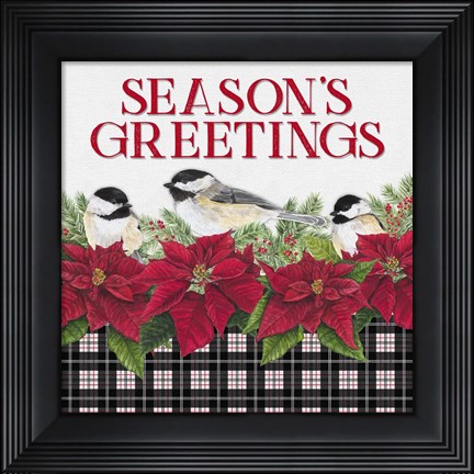 Framed Chickadee Christmas Red IV Seasons Greetings Print