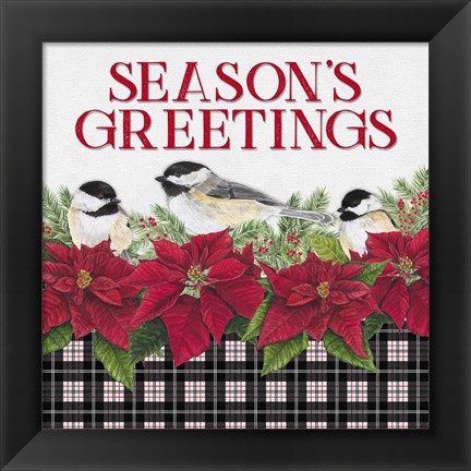 Framed Chickadee Christmas Red IV Seasons Greetings Print