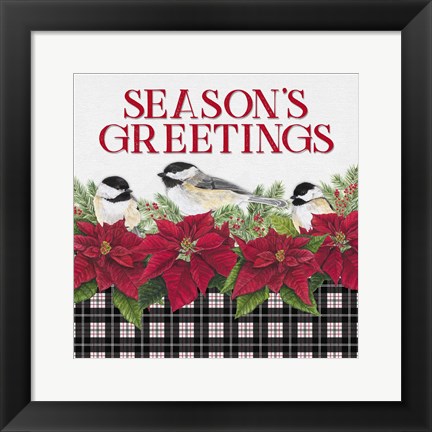 Framed Chickadee Christmas Red IV Seasons Greetings Print