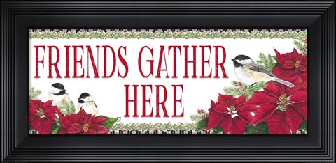 Framed Chickadee Christmas Red - Friends Gather horizontal Print