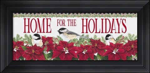 Framed Chickadee Christmas Red - Home for the Holidays horizontal Print