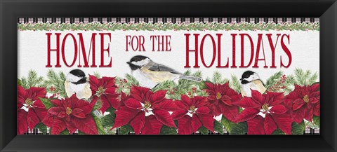 Framed Chickadee Christmas Red - Home for the Holidays horizontal Print