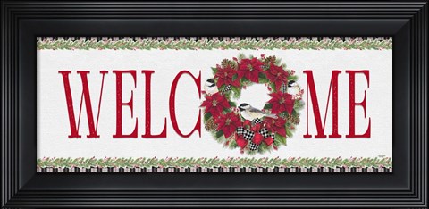Framed Chickadee Christmas Red - Welcome Print