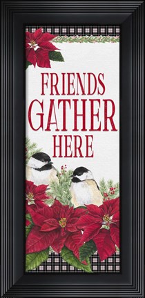 Framed Chickadee Christmas Red - Friends Gather vertical Print