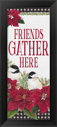 Framed Chickadee Christmas Red - Friends Gather vertical Print