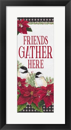 Framed Chickadee Christmas Red - Friends Gather vertical Print