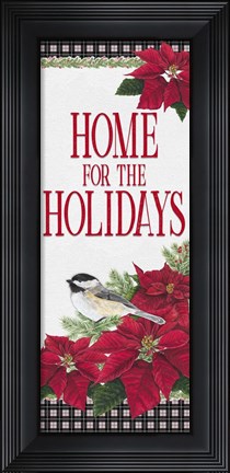 Framed Chickadee Christmas Red - Home for the Holidays vertical Print