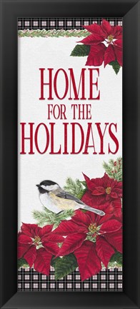 Framed Chickadee Christmas Red - Home for the Holidays vertical Print