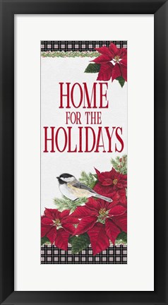 Framed Chickadee Christmas Red - Home for the Holidays vertical Print