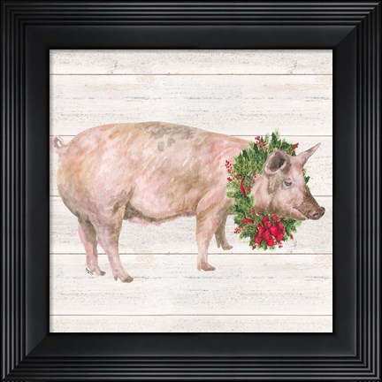 Framed Christmas on the Farm IV Pig Print