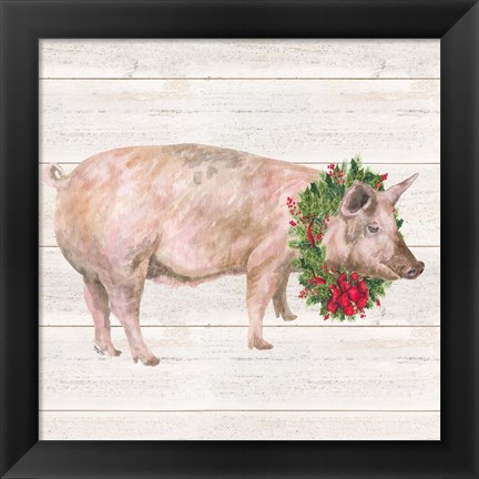 Framed Christmas on the Farm IV Pig Print