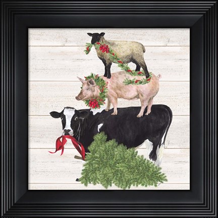 Framed Christmas on the Farm VI Trio Facing left Print