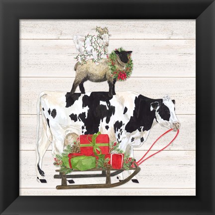 Framed Christmas on the Farm VII Trio Facing right Print